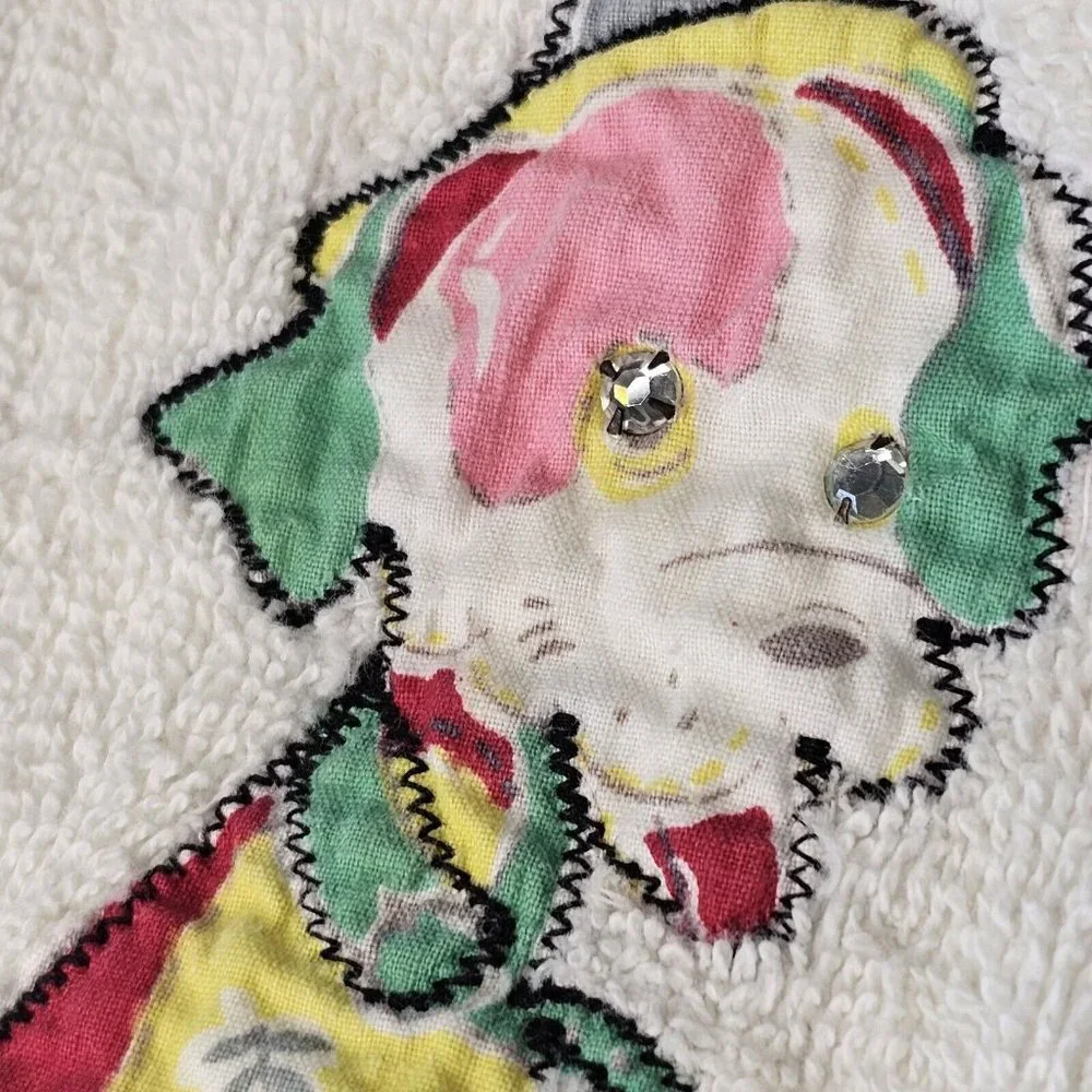 VTG Retro Kitschy Applique Animals 3 Pc Bath Towel Hand And Washrag Set‎ White
